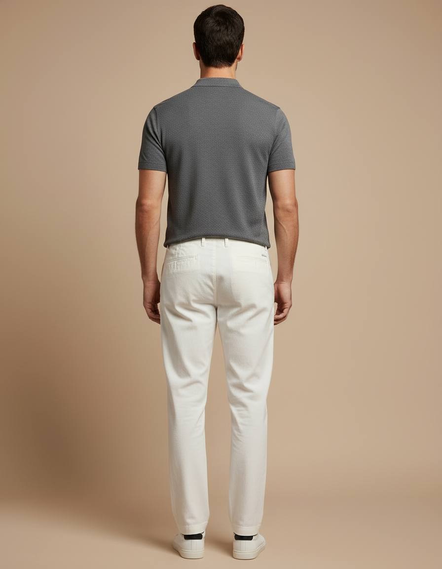 Pantalon Chino Blanc Cordon Coton Décontracté Homme - vue 2