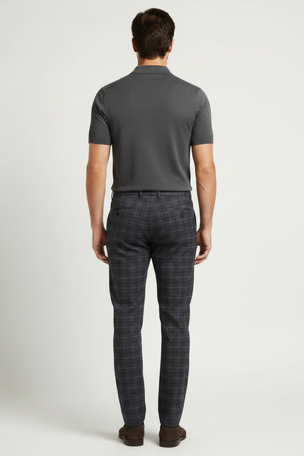 Pantalon Chino Carreaux Homme Slim Gris Élégant Moderne - Laine - vue 2