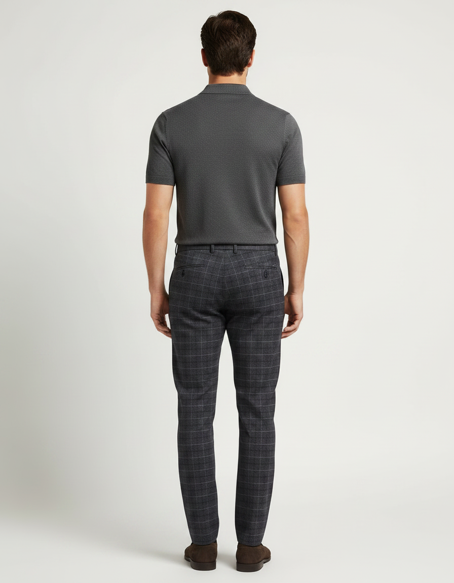 Pantalon Chino Carreaux Homme Slim Gris Élégant Moderne - Laine - vue 2