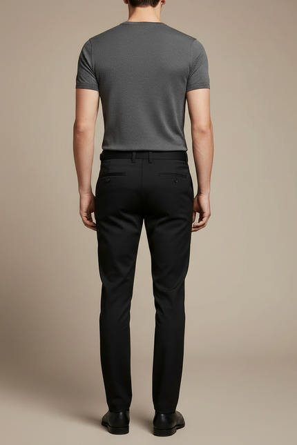 Pantalon Chino Noir Slim Ajusté Homme Élégant - Gabardine - vue 2