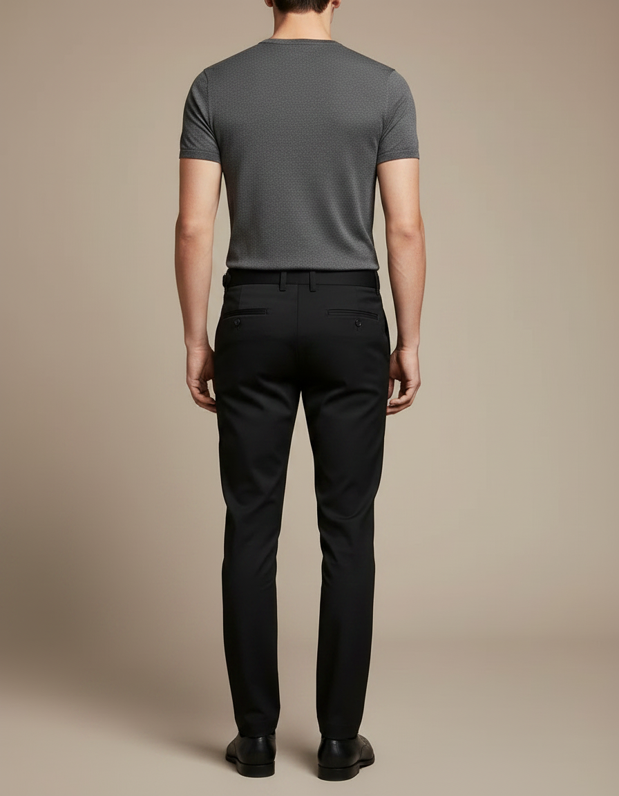 Pantalon Chino Noir Slim Ajusté Homme Élégant - Gabardine - vue 2