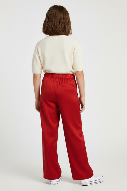 Pantalon Chino Rouge Satiné Ample Fluide Fille - vue 2