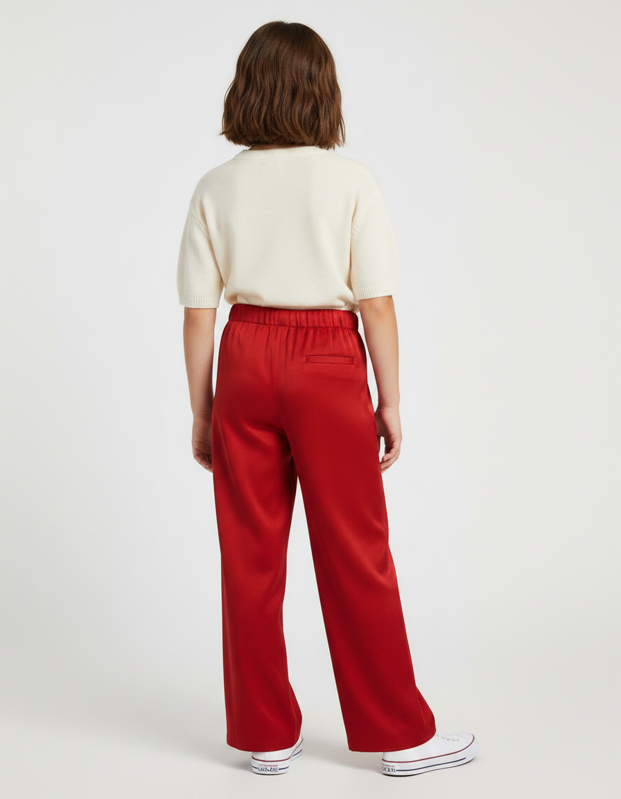Pantalon Chino Rouge Satiné Ample Fluide Fille - vue 2