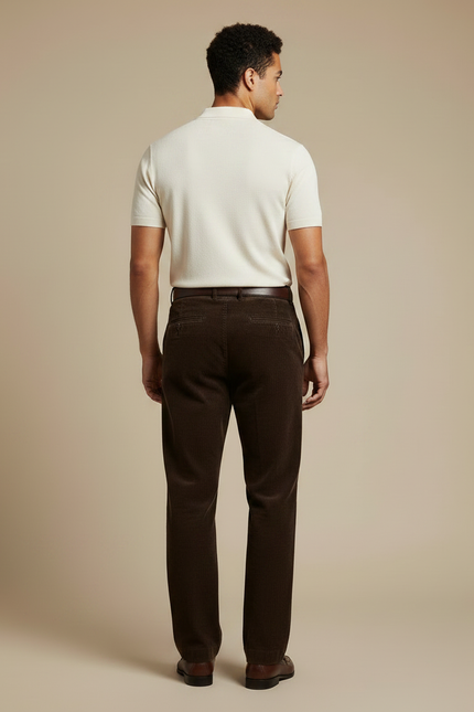 Pantalon Chino Velours Côtelé Marron Ample Plissé Homme - Cordé - vue 2