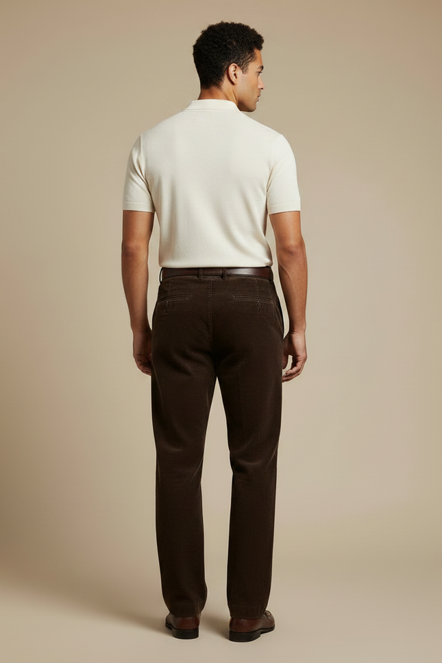 Pantalon Chino Velours Côtelé Marron Ample Plissé Homme - Cordé - vue 2