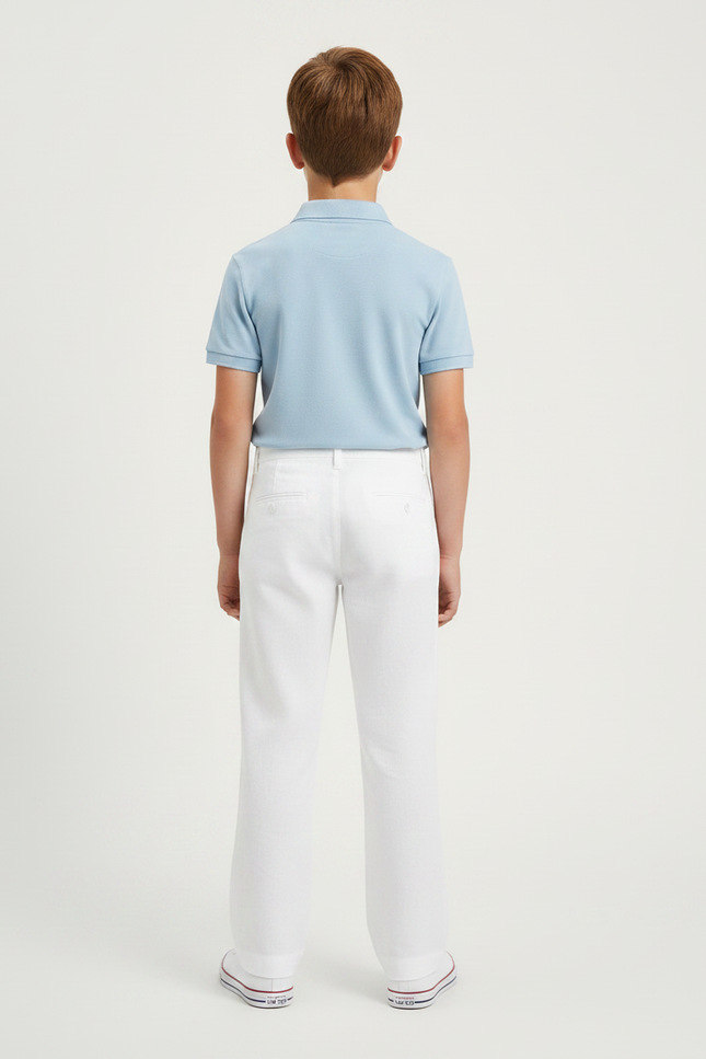 Pantalon Chino Garçon Blanc Large - Lin - vue 2
