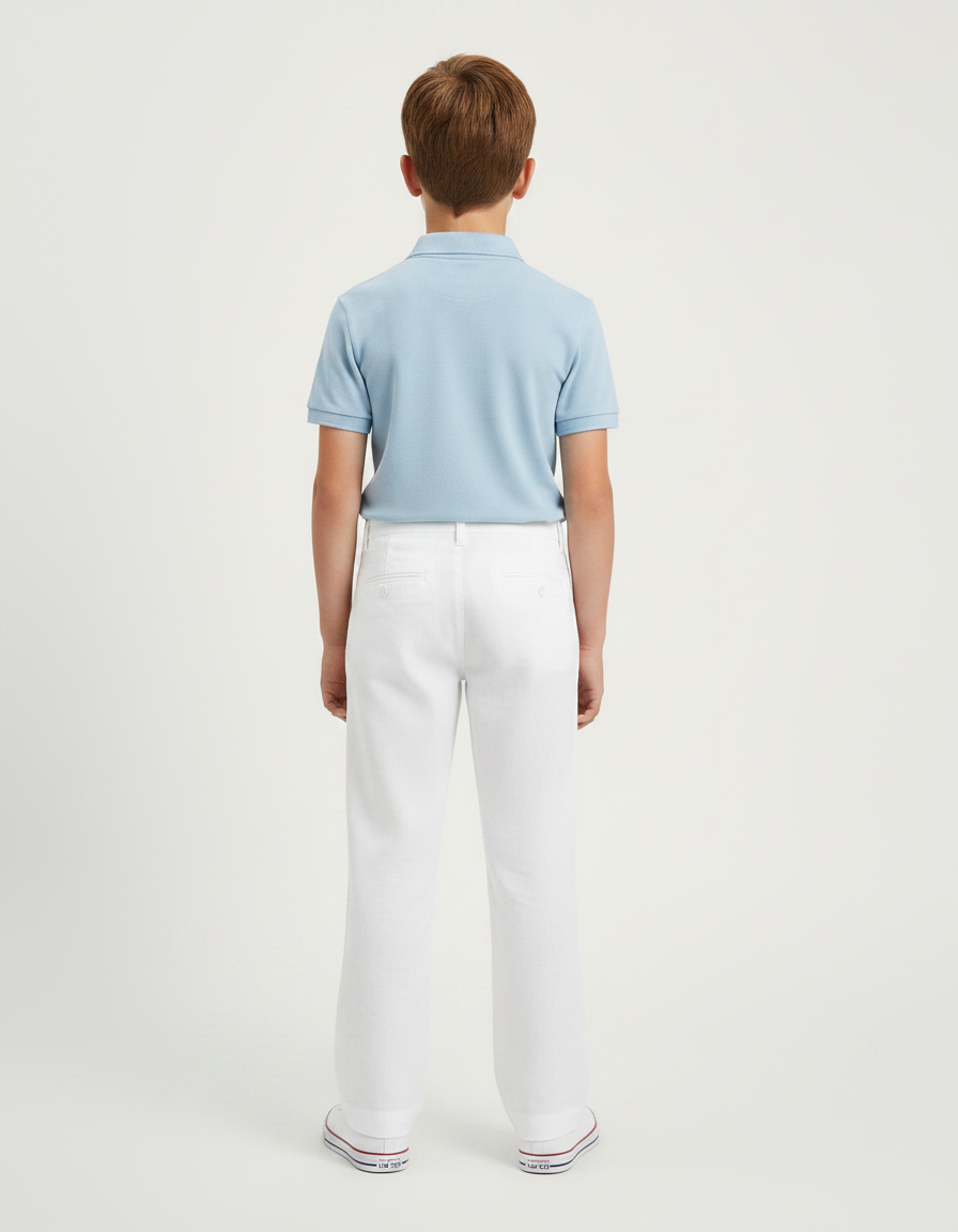 Pantalon Chino Garçon Blanc Large - Lin - vue 2