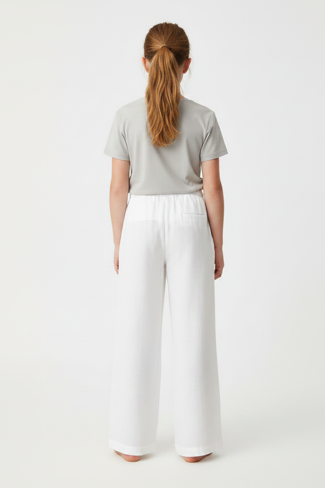Pantalon Chino Blanc Lin Ample Enfant Décontracté - vue 2