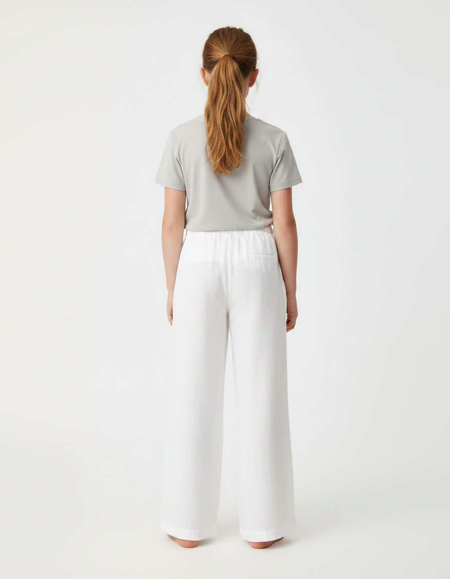 Pantalon Chino Blanc Lin Ample Enfant Décontracté - vue 2