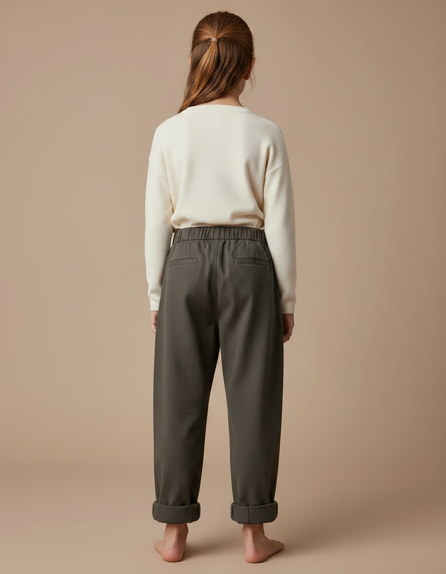 Pantalon Chino Kaki Ample Coton Élastique Enfant - vue 2