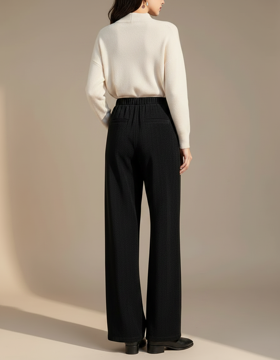 Pantalon Chino Femme Noir Large Velours Côtelé - Cordé - vue 2