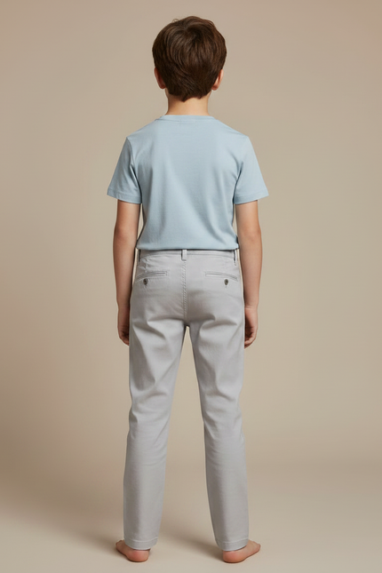 Pantalon Chino Gris Coton Droit Garçon Simple - Gabardine - vue 2
