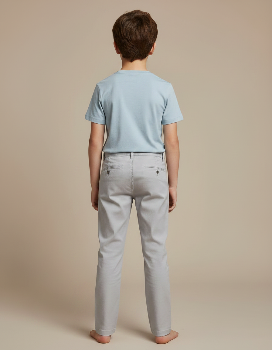 Pantalon Chino Gris Coton Droit Garçon Simple - Gabardine - vue 2