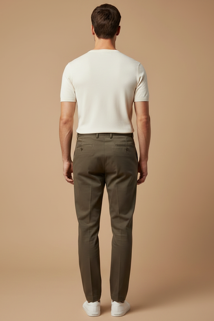 Pantalon Chino Homme Vert Olive Plissé Décontracté - Gabardine - vue 2