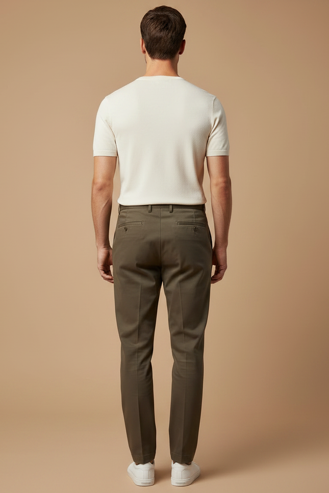 Pantalon Chino Homme Vert Olive Plissé Décontracté - Gabardine - vue 2