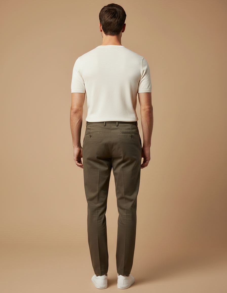 Pantalon Chino Homme Vert Olive Plissé Décontracté - Gabardine - vue 2