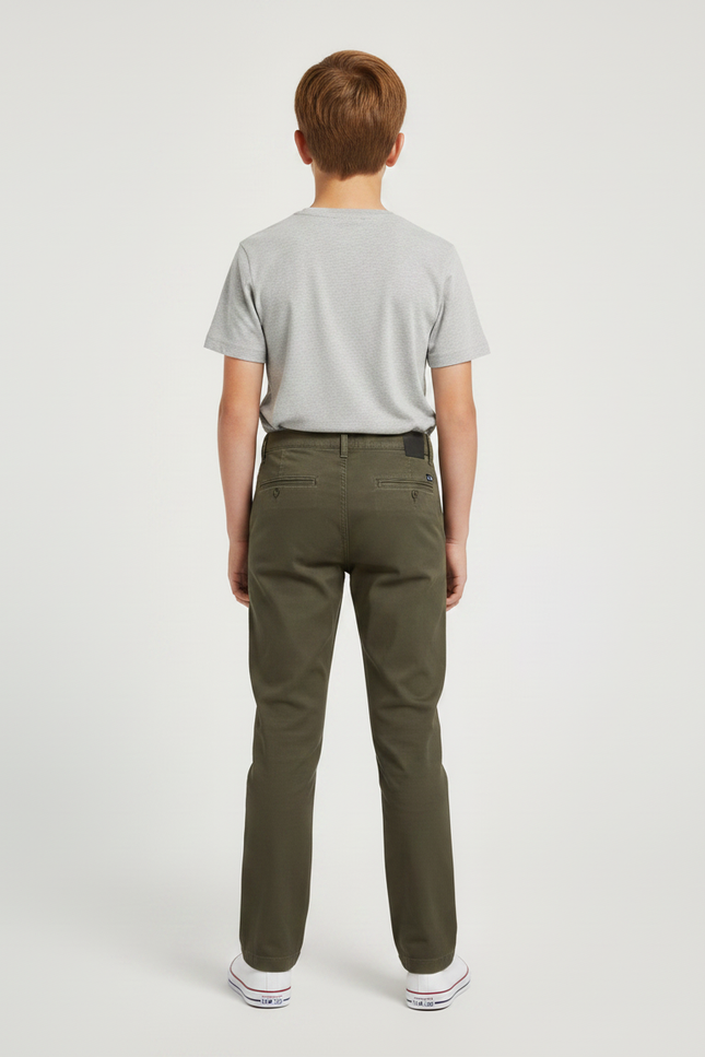 Pantalon Chino Vert Olive Coton Droit Garçon - Kaki - vue 2
