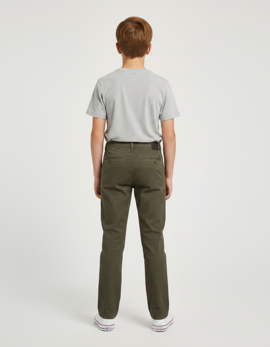 Pantalon Chino Vert Olive Coton Droit Garçon - Kaki - vue 2