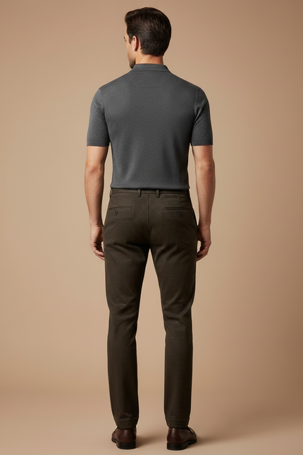 Pantalon Chino Marron Texturé Slim Élégant Homme - Coton - vue 2