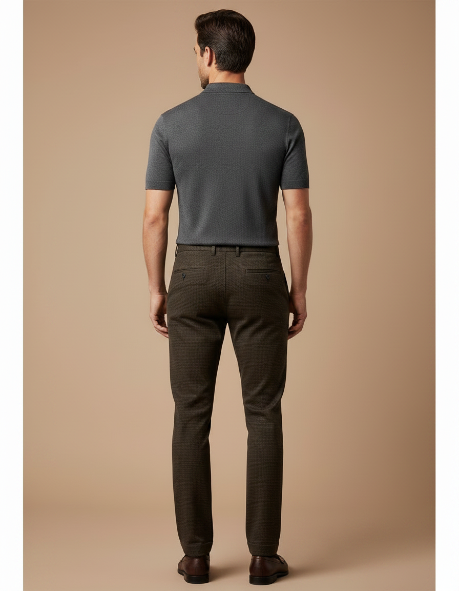 Pantalon Chino Marron Texturé Slim Élégant Homme - Coton - vue 2