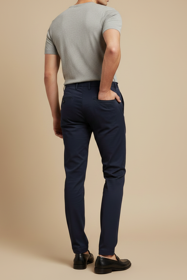 Pantalon Chino Homme Bleu Marine Ajusté Coton Élégant - vue 2