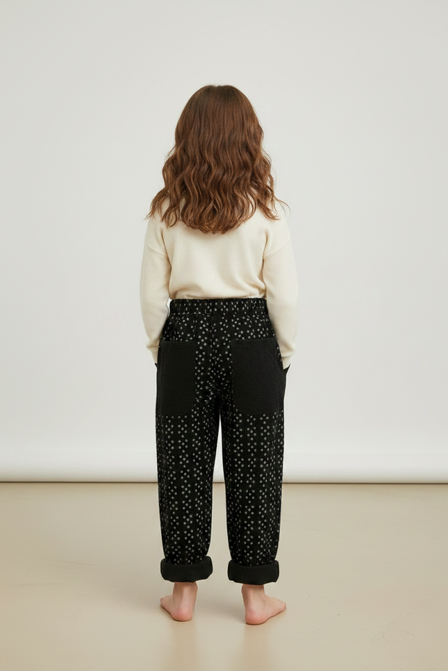 Pantalon Chino Noir Imprimé Ample Décontracté Enfant - Molleton - vue 2