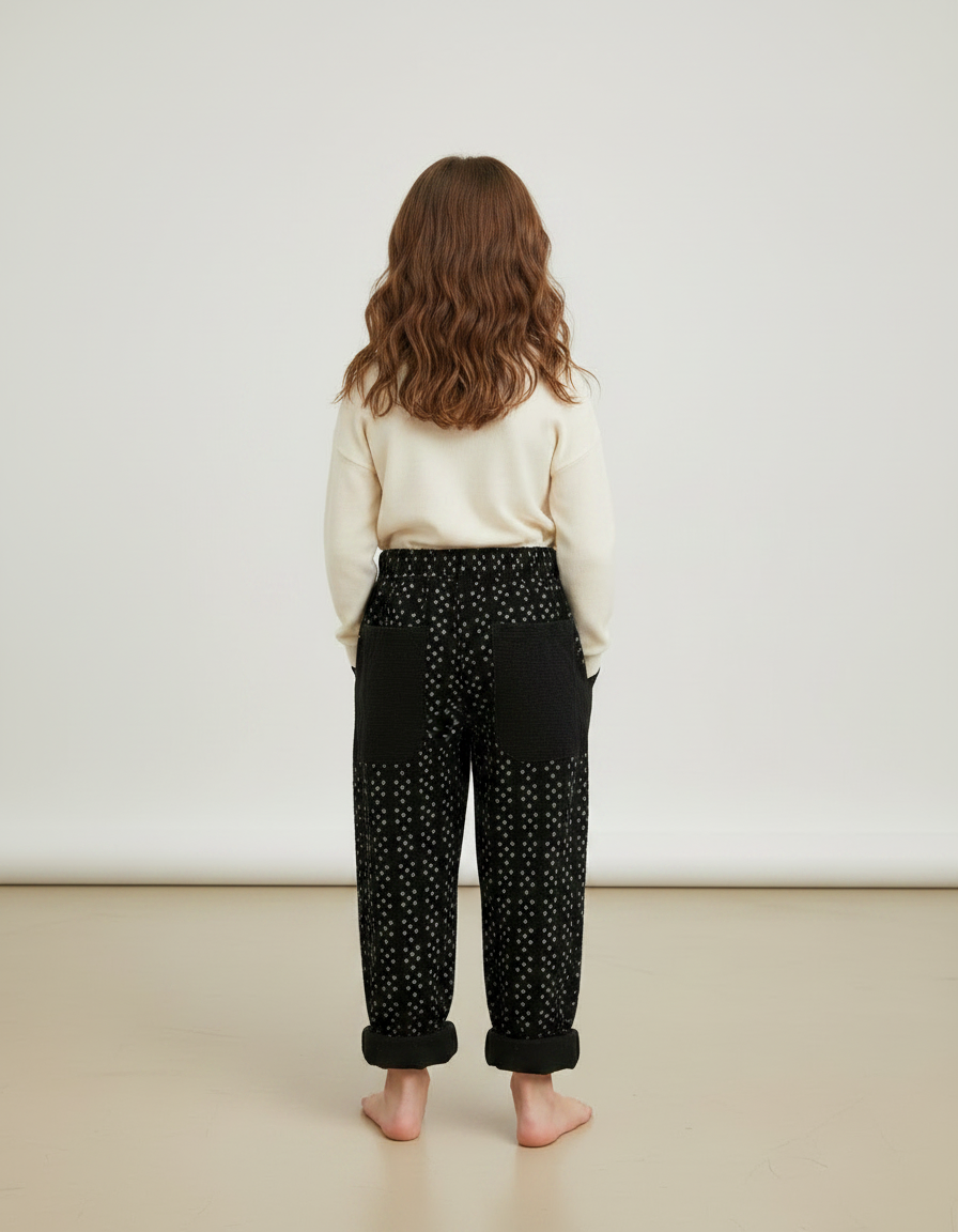 Pantalon Chino Noir Imprimé Ample Décontracté Enfant - Molleton - vue 2