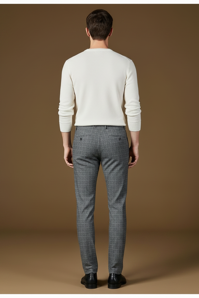Pantalon Chino Homme Carreaux Gris Droit Élégant - Laine - vue 2