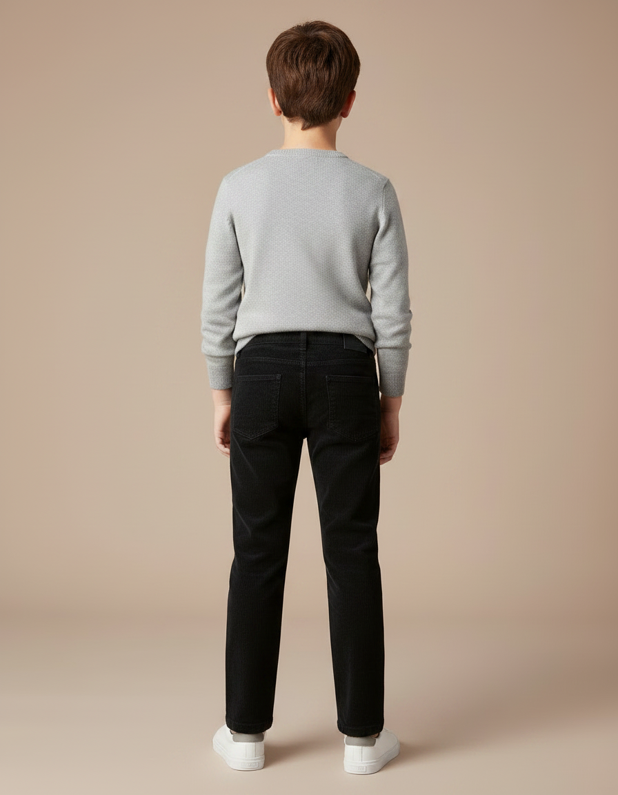 Pantalon Chino Noir Velours Côtelé Droit Enfant - vue 2