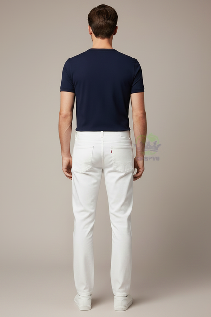 Pantalon Chino Blanc Homme Coupe Droite Coton Élégant - vue 2