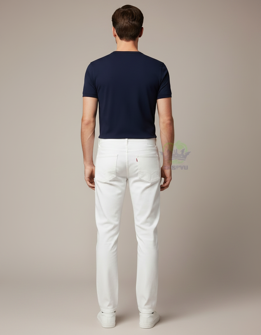 Pantalon Chino Blanc Homme Coupe Droite Coton Élégant - vue 2