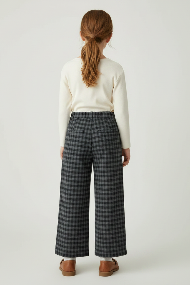 Pantalon Chino Carreaux Gris Ample Fille Hiver - Laine - vue 2