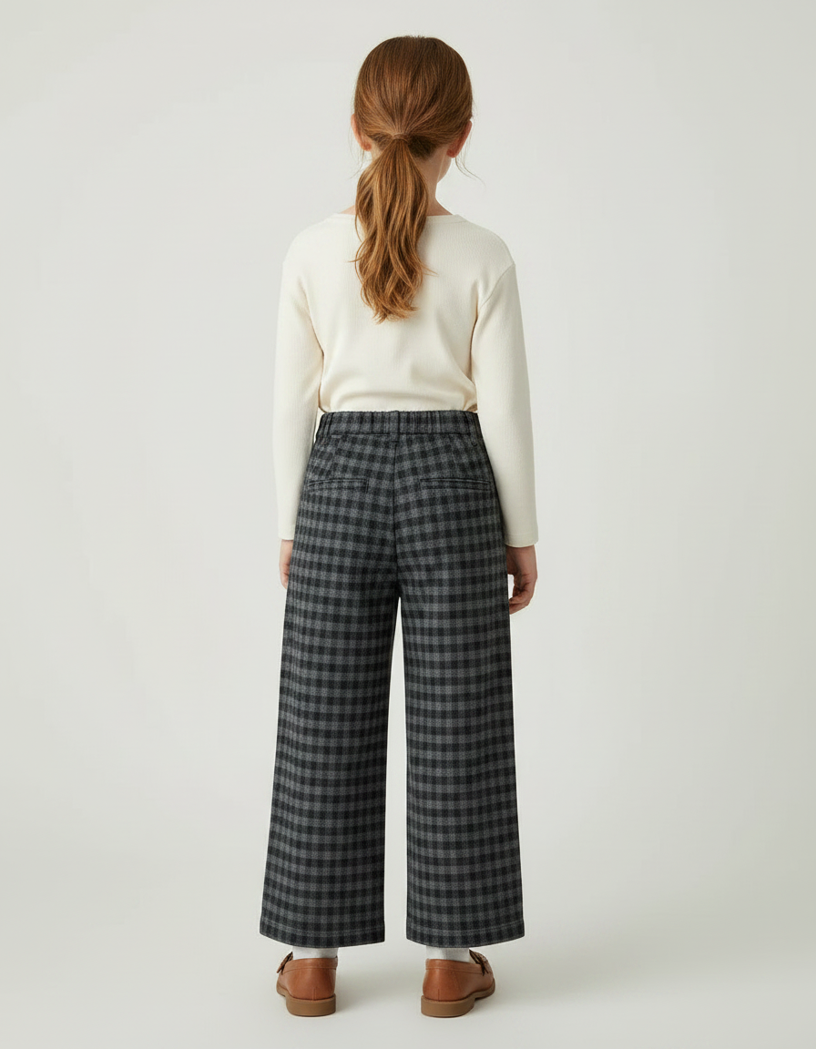 Pantalon Chino Carreaux Gris Ample Fille Hiver - Laine - vue 2