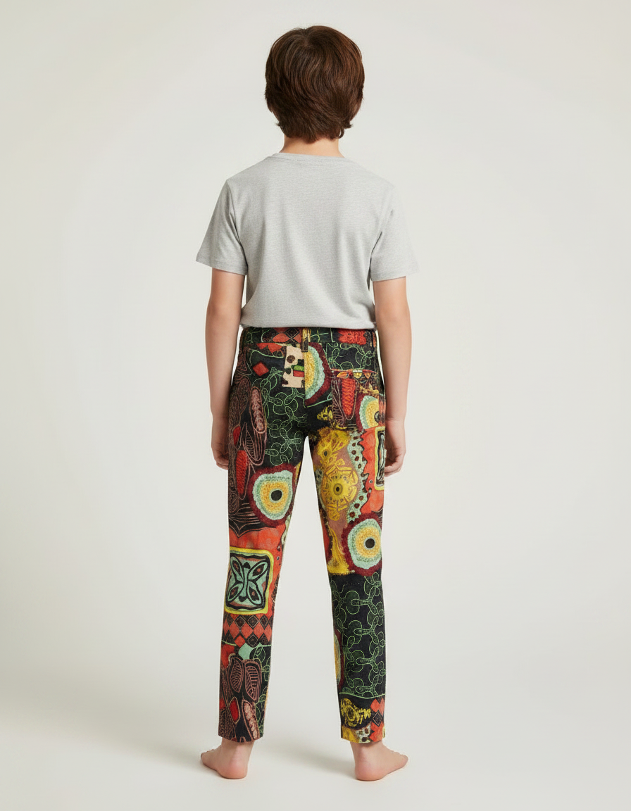 Pantalon Chino Imprimé Ethnique Multicolore Décontracté Enfant - Gabardine - vue 2