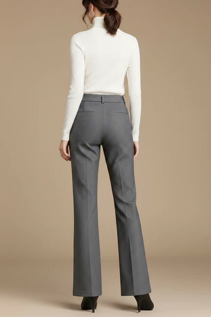Pantalon Chino Gris Laine Évasé Taille Haute Élégant - vue 2