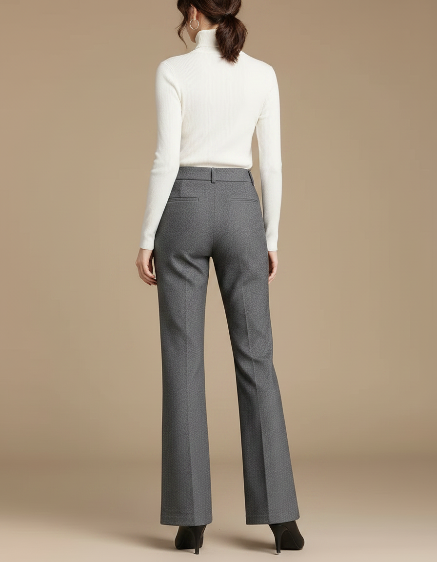 Pantalon Chino Gris Laine Évasé Taille Haute Élégant - vue 2