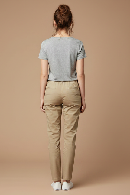 Pantalon Chino Kaki Coton Stretch Droit Femme - vue 2