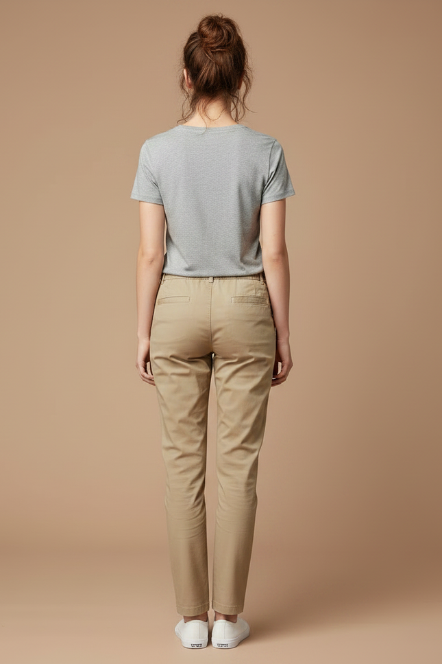 Pantalon Chino Kaki Coton Stretch Droit Femme - vue 2