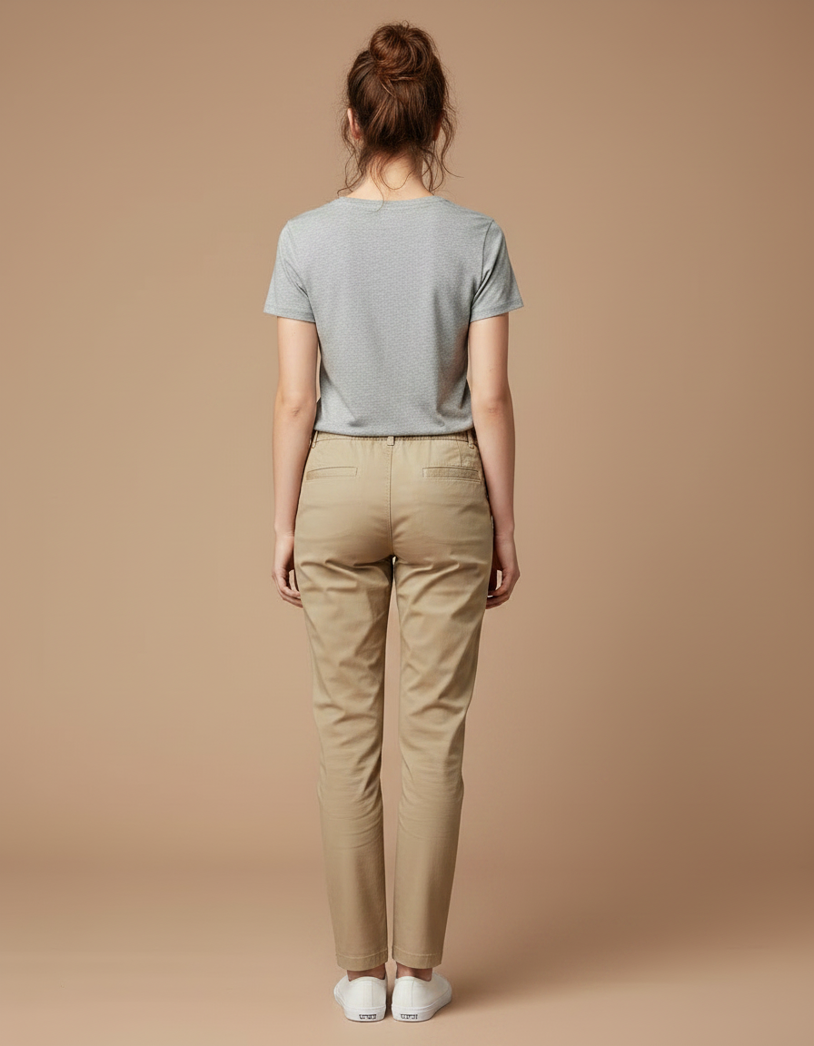 Pantalon Chino Kaki Coton Stretch Droit Femme - vue 2