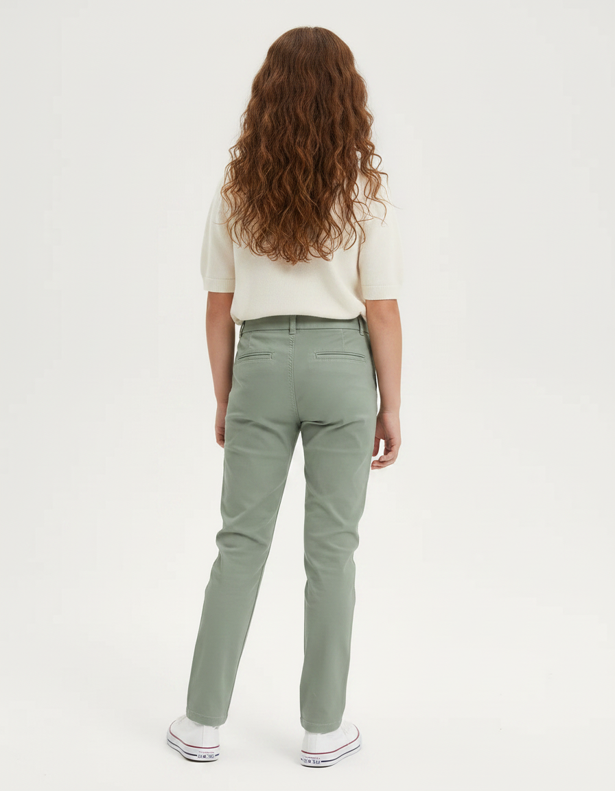 Pantalon Chino Vert Droit Décontracté Enfant - Coton - vue 2