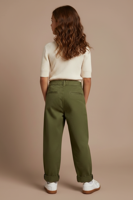 Pantalon Chino Vert Kaki Coton Ample Enfant - vue 2