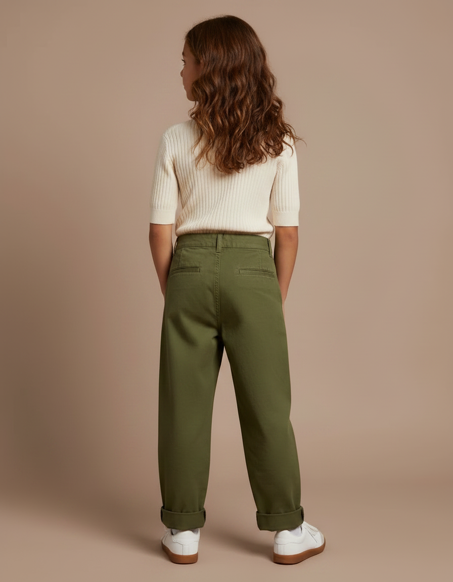 Pantalon Chino Vert Kaki Coton Ample Enfant - vue 2
