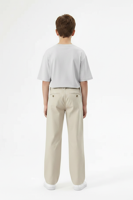 Pantalon Chino Beige Ample Coton Décontracté Garçon - vue 2