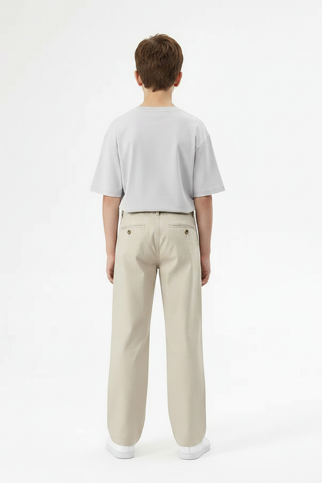 Pantalon Chino Beige Ample Coton Décontracté Garçon - vue 2
