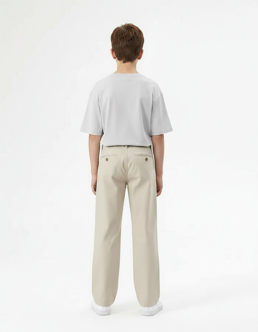 Pantalon Chino Beige Ample Coton Décontracté Garçon - vue 2