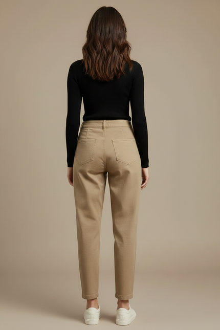 Pantalon Chino Beige Plissé Taille Haute Femme Décontracté - Gabardine - vue 2