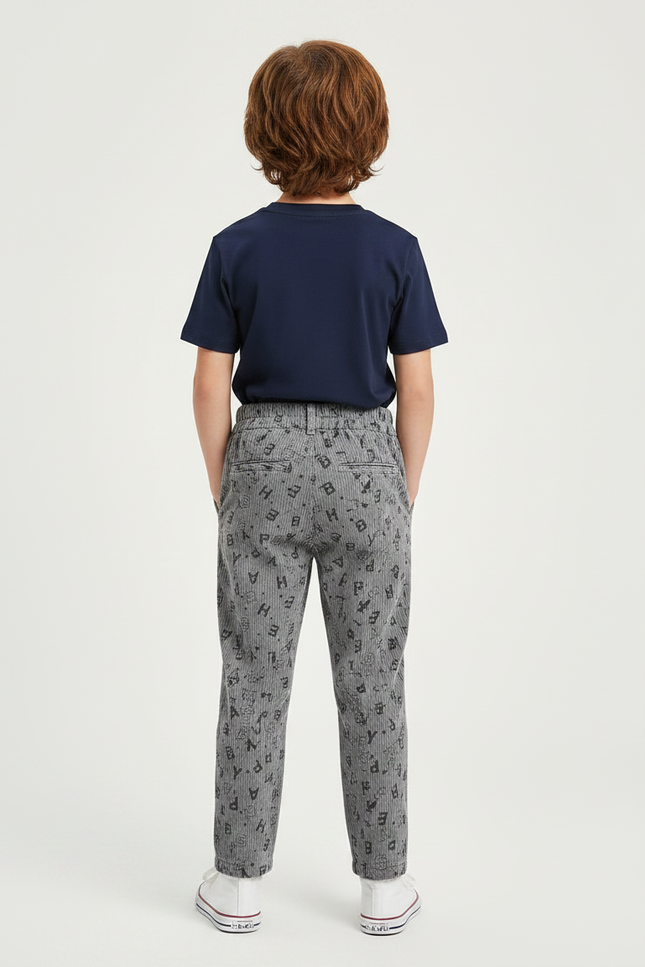Pantalon Chino Gris Côtelé Imprimé Lettres Enfant - Cordé - vue 2