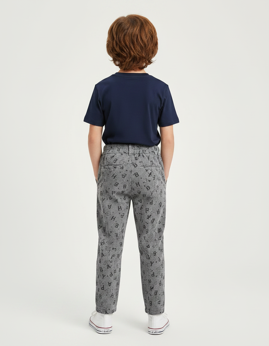 Pantalon Chino Gris Côtelé Imprimé Lettres Enfant - Cordé - vue 2