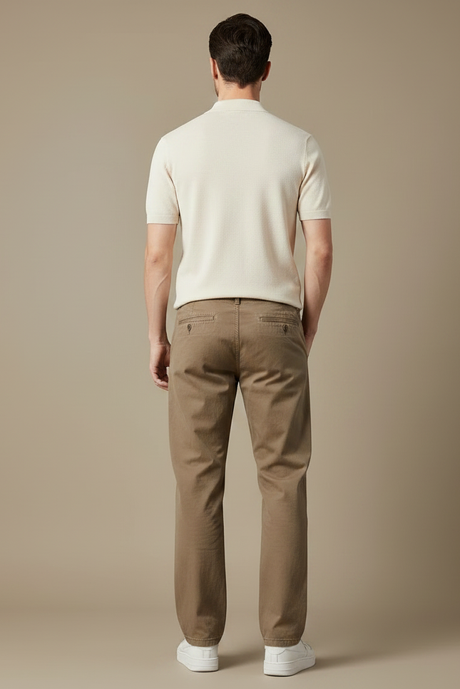 Pantalon Chino Marron Droit Coton Décontracté Homme - vue 2