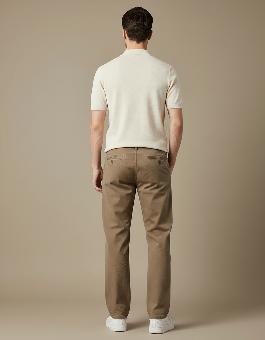 Pantalon Chino Marron Droit Coton Décontracté Homme - vue 2